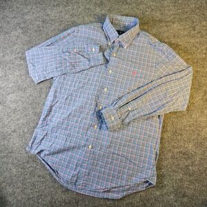 Polo Ralph Lauren Shirt Mens Medium M Blue Plaid Button Up Long Sleeve Pink Pony